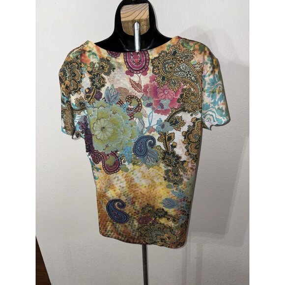 Appropriate Behavior Top Women Large 12/14 Paisley Short Sleeve Blouse Boho - Picture 5 of 7